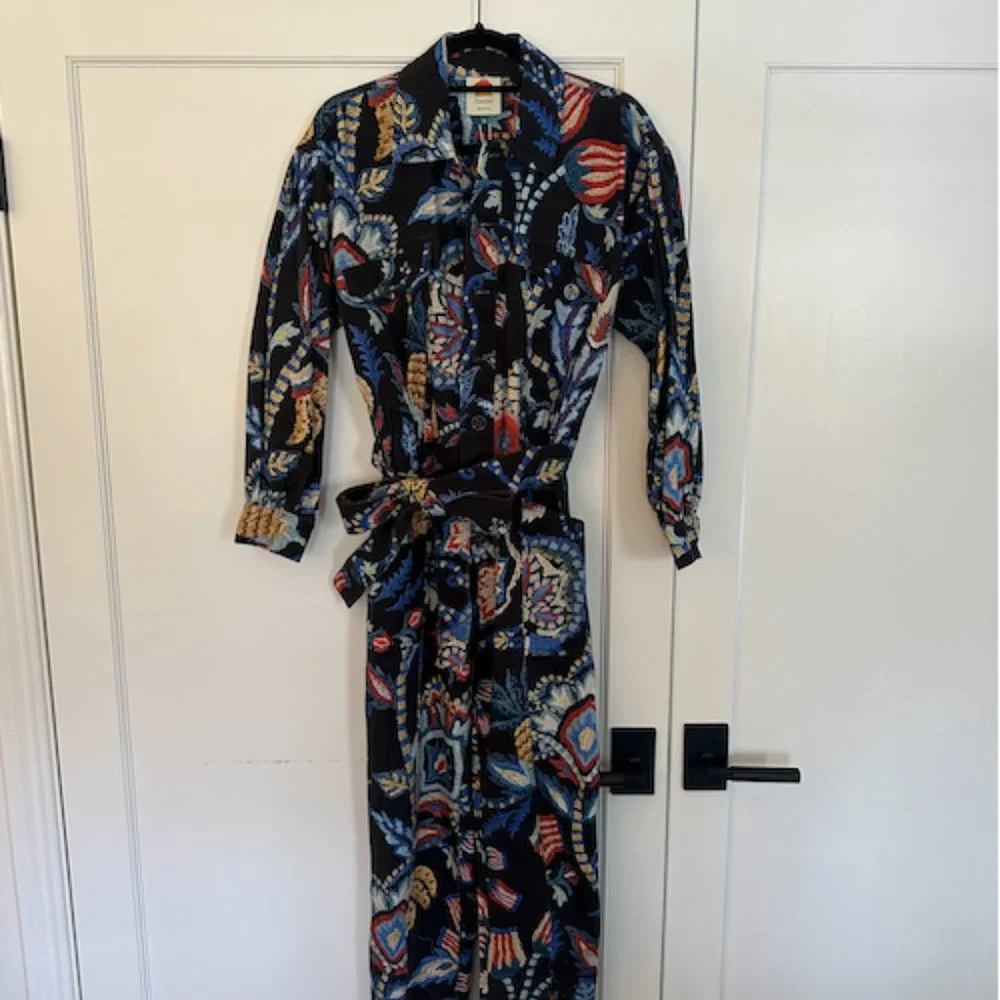 FARM Rio Sunset Tapestry Black Jumpsuit XS Cotton Denim Printed - Picture 7 of 7